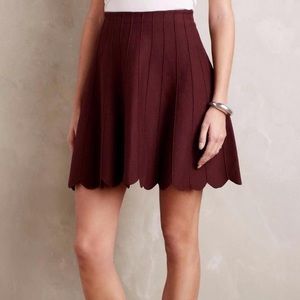 Anthropologie maroon scalloped sweater skirt